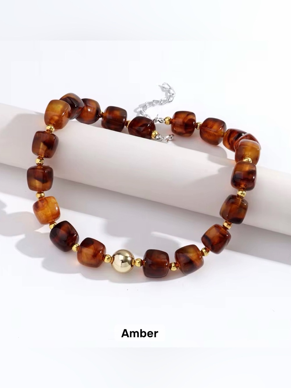 Amber Beaded Necklace with Gold Accents - Picture 1 of 5